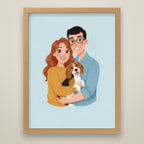 Animated Family Portrait oak frame