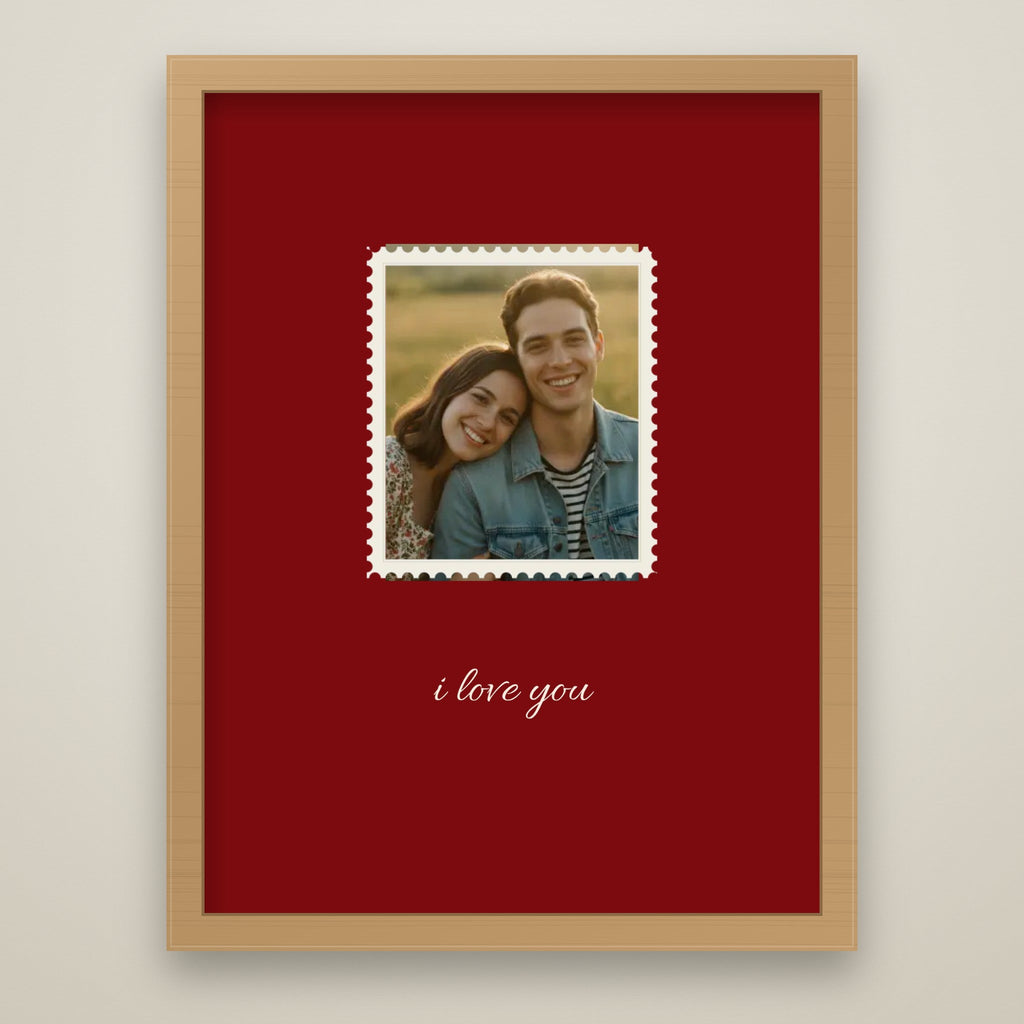 Vintage Stamp Photo Print oak frame