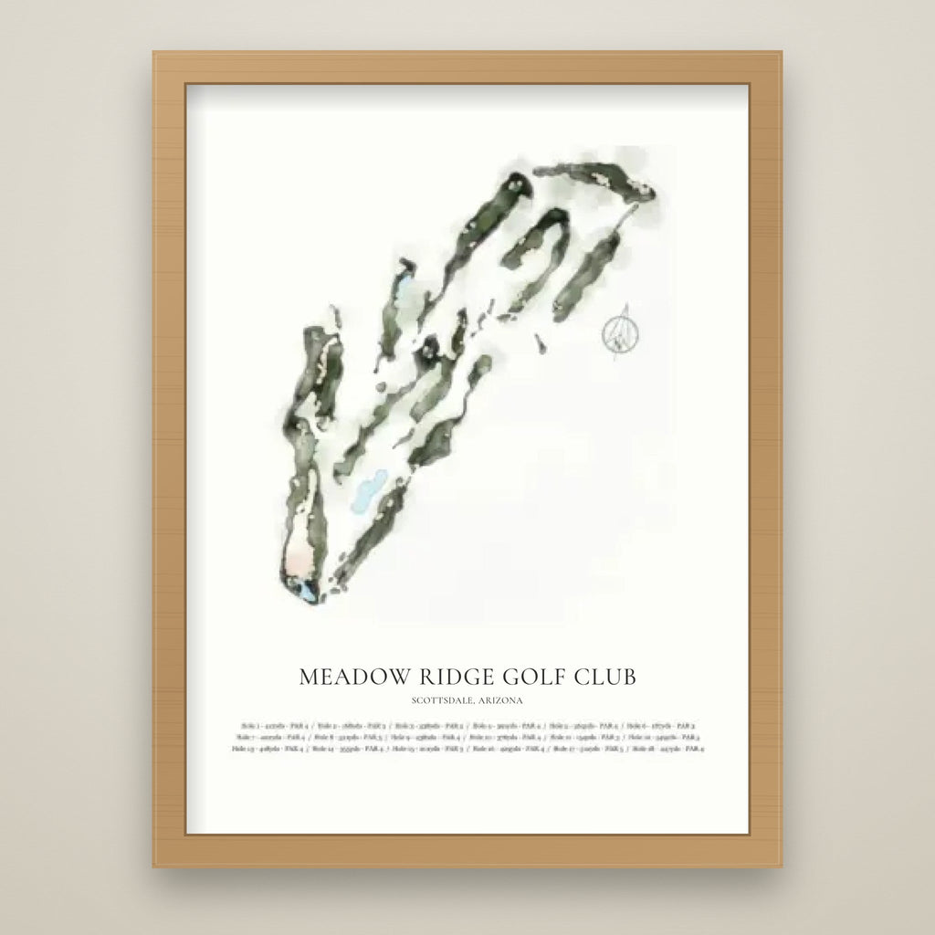 Watercolor Golf Course Map oak frame