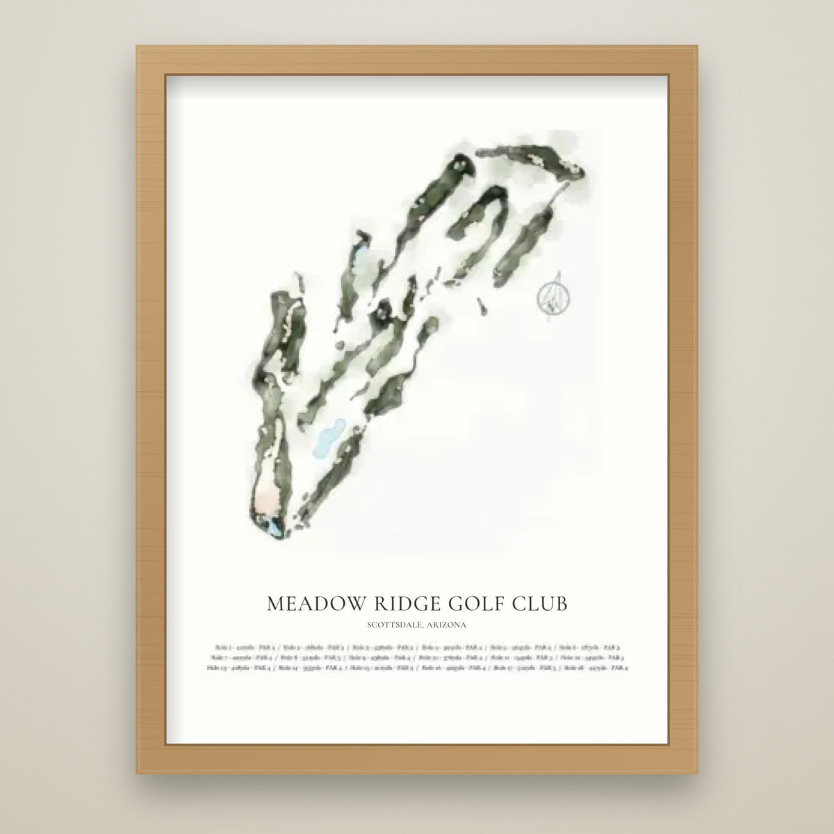 Watercolor Golf Course Map oak frame